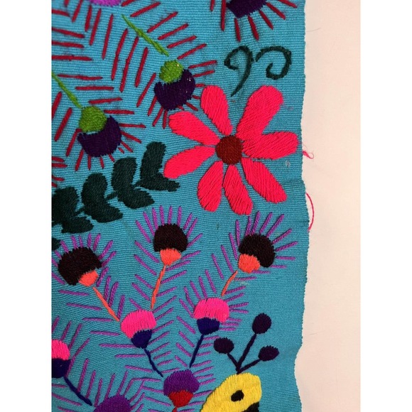 Mexican Hand Embroidered Tapestry Colorful Peacock Flowers Table Runner 64x17 - Picture 4 of 7